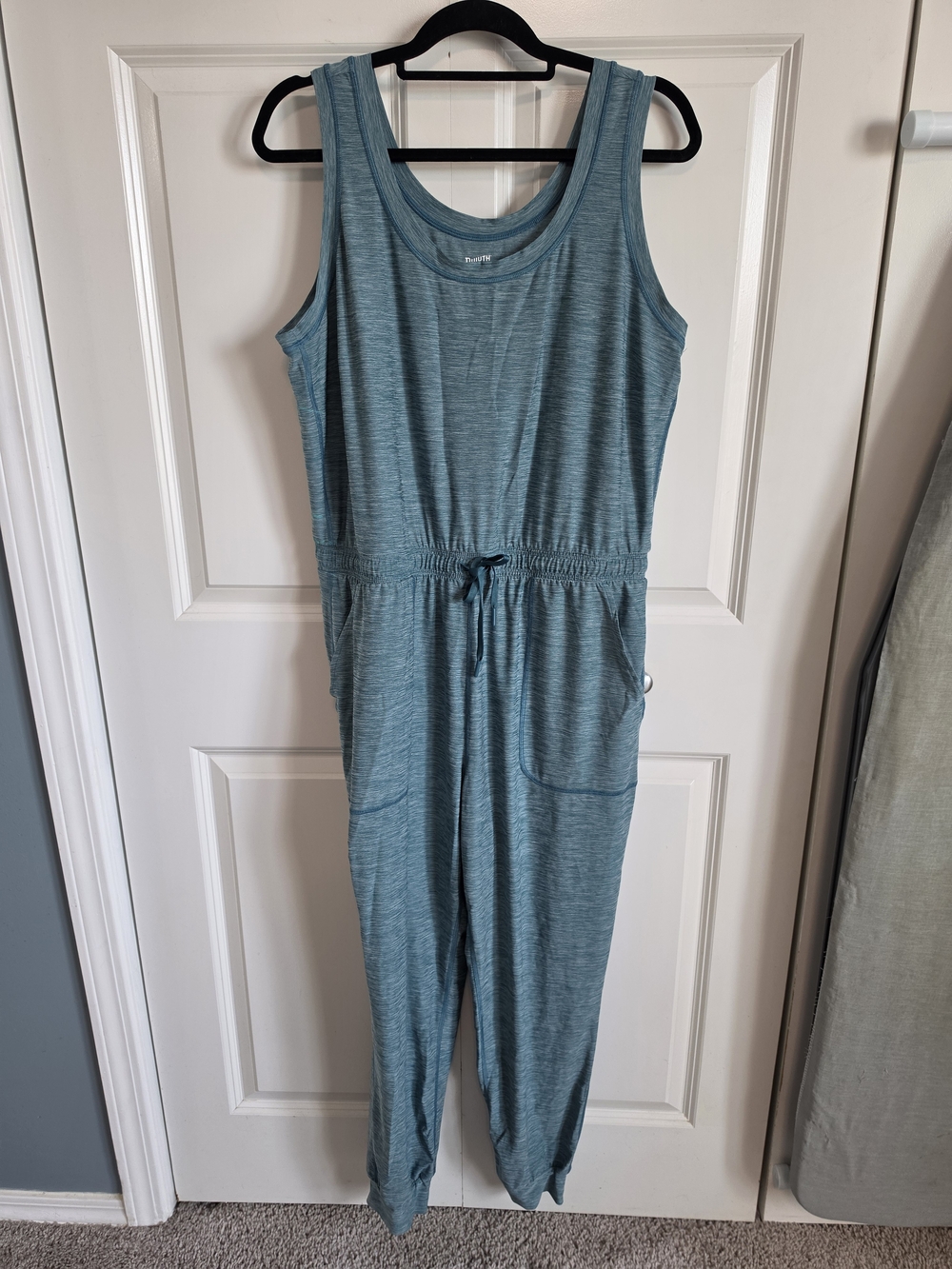 Duluth Trading Co Teal blue Tank Jumpsuit with Drawstring Waist jogger athletic